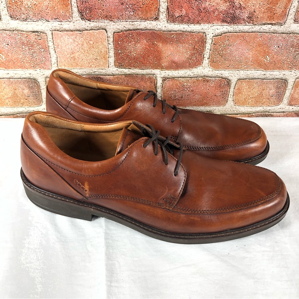 Ecco Shoes Men's 13 Brown Oxford Eur 47 Walnut Leather Shock Point Square Toe